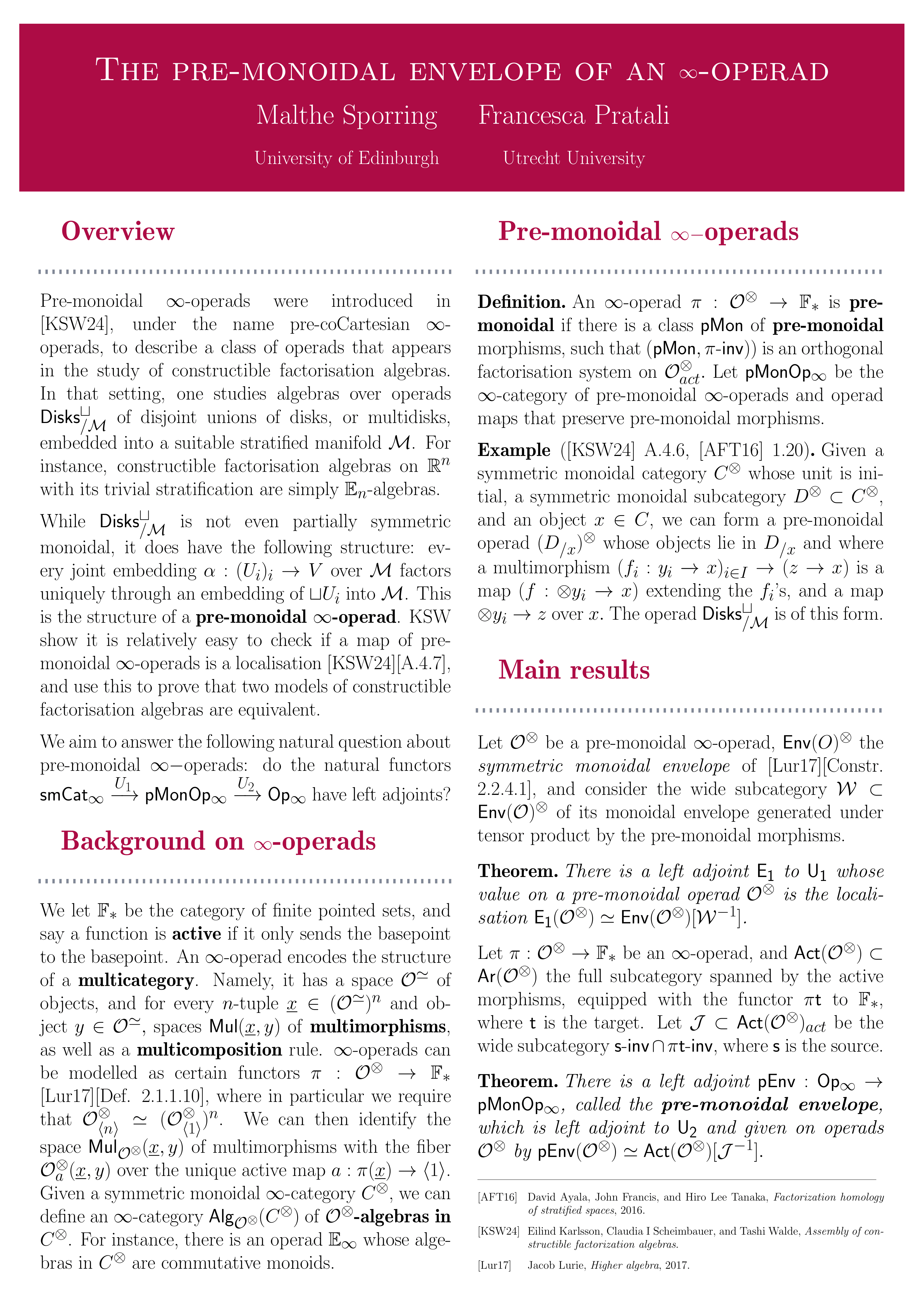 A poster about pre-monoidal envelopes of infinity-operads.